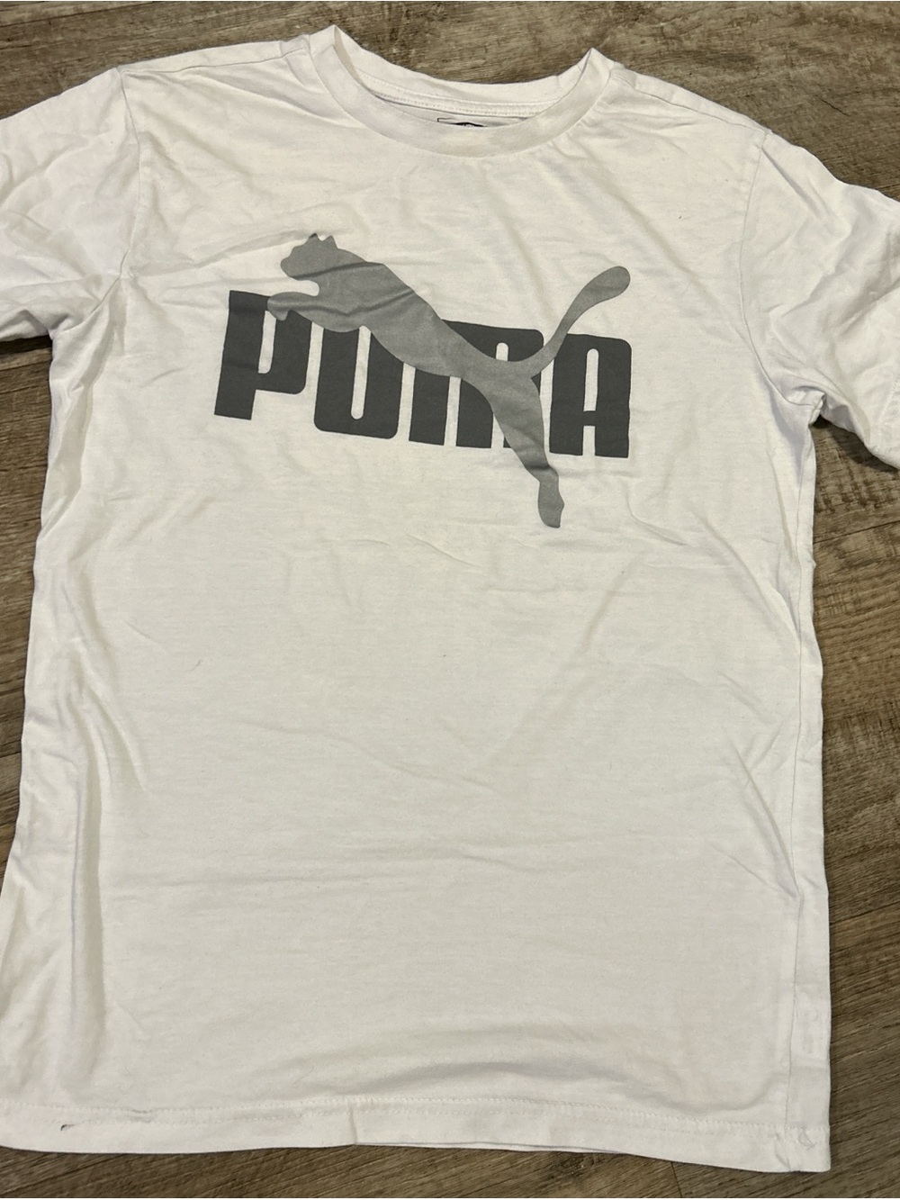 Puma White Tee with Gray Leaping Cat Logo